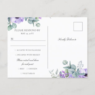 Larissa Paarse Floral Meal Choice Wedding RSVP Briefkaart