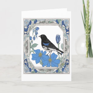 Lark Bunting en Colorado Blue Columbine Feestdagen Kaart