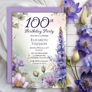 Larkspur   Water Lily Floral 100ste verjaardag Kaart