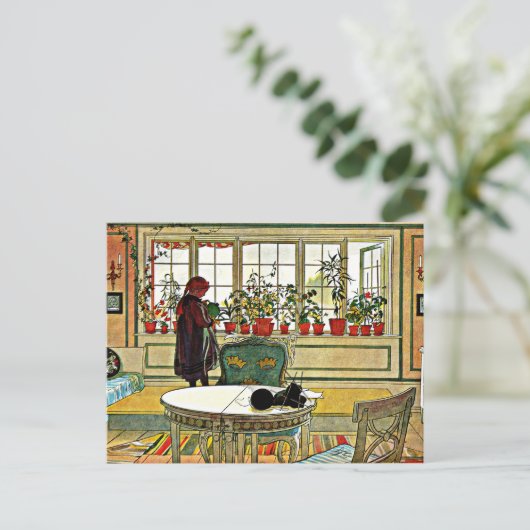 Larsson - Bloemen op het raam Briefkaart (Staand voorkant)