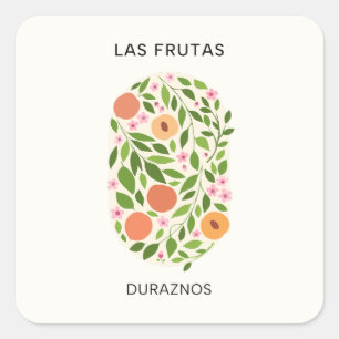 Las Frutas: Duraznos - Perzikmarkt Vierkante Sticker