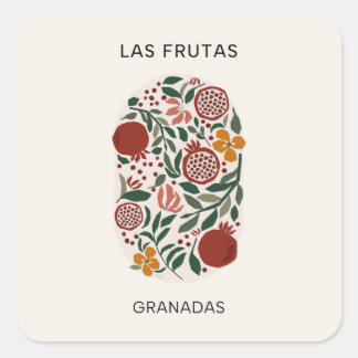 Las Frutas: Granadas - Granaatappelmarkt Vierkante Sticker