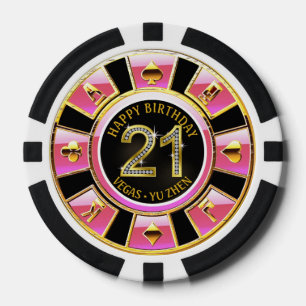 Las Vegas 21e verjaardag Casino   roze zwart goud Poker Chips