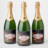 Las Vegas at Night Welkom Teken Jouw tekst Sparkling Wijnetiket (Flessen)