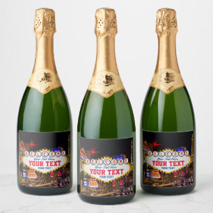 Las Vegas at Night Welkom Teken Jouw tekst Sparkling Wijnetiket