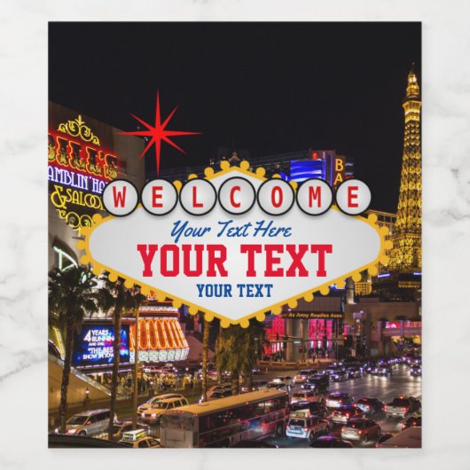 Las Vegas at Night Welkom Teken Jouw tekst Wijn Etiket (Enkel label)