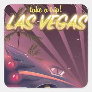 Las Vegas Auto vintage reisposter. Vierkante Sticker