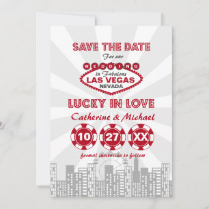 Las Vegas Bagagelabel Poker Chip Gelukkig in d Save The Date