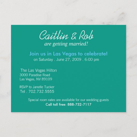 Las Vegas Bewaar de datum (blauwgroen) Aankondigingskaart (Achterkant)