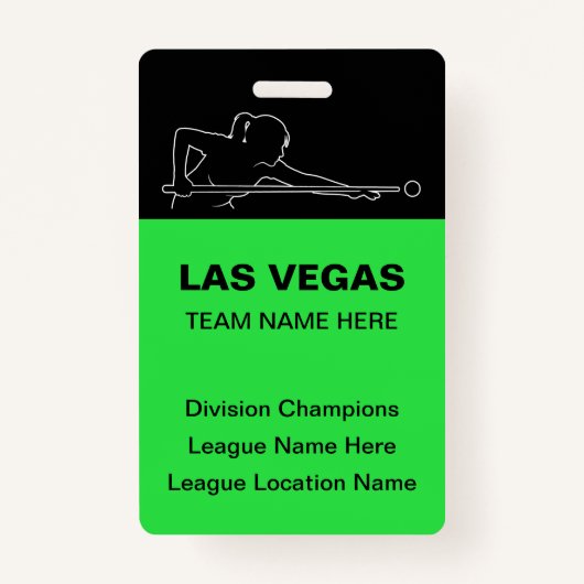 Las Vegas Billiards Theme Bulk Team Name Badges (Devant)