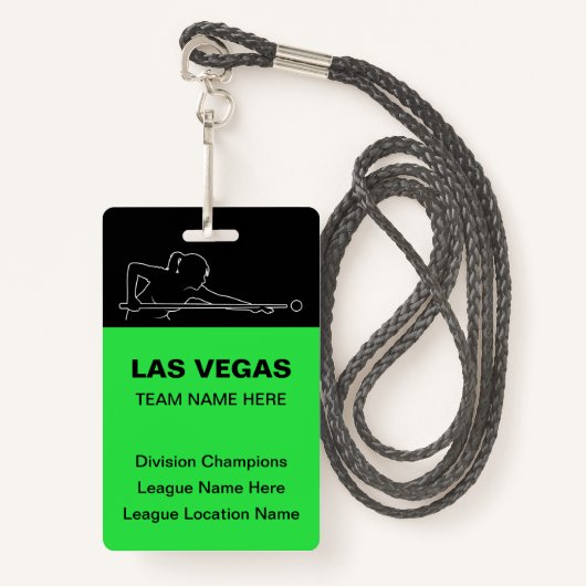 Las Vegas Billiards Theme Bulk Team Name Badges (Voorkant met draagriem)