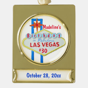 Las Vegas Birthday Favor Metal Ornament Verguld Banner Ornament