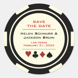 Las Vegas Black Cream Poker Chip Save the Date Ronde Sticker