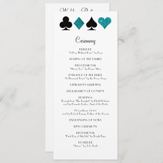 Las Vegas Blauwgroen Glitter Trouwprogramma Programma (Voorkant / Achterkant)