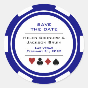Las Vegas Blue White Poker Chip Save the Date Ronde Sticker