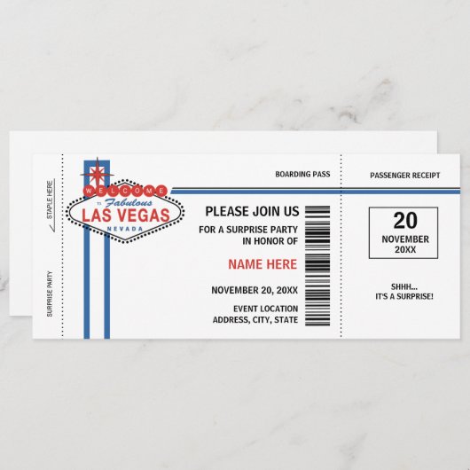 Las Vegas Boarding Pass Invitations (Devant / Derrière)