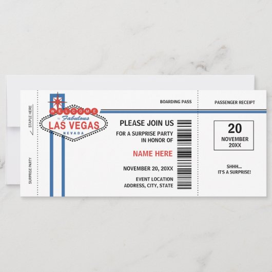 Las Vegas Boarding Pass Invitations Kaart (Voorkant)