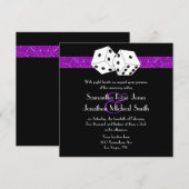 Las Vegas Bruiloft Dice Thema Paarse Faux Glitter Kaart (Voorkant / Achterkant)