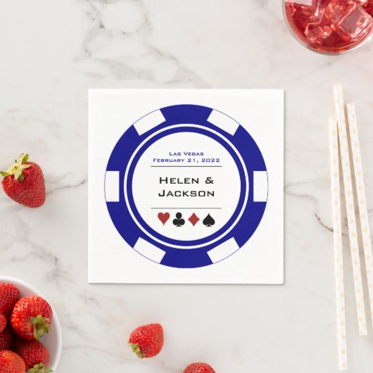 Las Vegas Bruiloft Marine Blauw Wit Poker Chip Servet (Insitu)