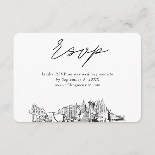 Las Vegas Bruiloft Minimalistische Schets RSVP Informatiekaartje (Voorkant)
