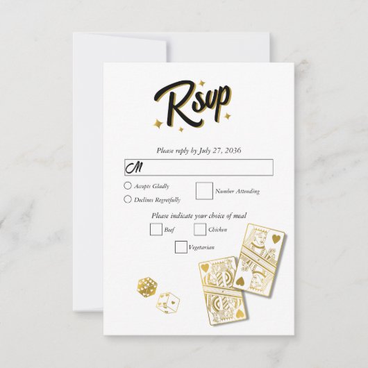 Las Vegas Casino Bestemming Wedding Gold RSVP Kaartje (Voorkant)