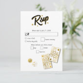 Las Vegas Casino Bestemming Wedding Gold RSVP Kaartje (Staand voorkant)