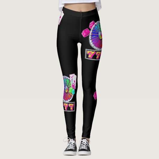 Las Vegas Casino Cards Chips Dice 7 en Wheel Leggings (Voorkant)