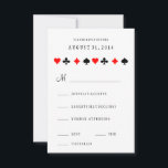 Las Vegas Casino Cartes de Poker Mariage Carte RSV<br><div class="desc">Coeurs, Pique, Diamants et Clubs Groupe motif RSVP. Parfait pour un casino, un thème de poker ou un mariage de Las Vegas. Le texte de style rétro lui donne une torsion de hanche. "Customisez-le" pour supprimer les options de repas si elles ne sont pas nécessaires. Le dos a des diamants...</div>