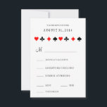 Las Vegas Casino Cartes de Poker Mariage Carte RSV<br><div class="desc">Coeurs, Pique, Diamants et Clubs Groupe motif RSVP. Parfait pour un casino, un thème de poker ou un mariage de Las Vegas. Le texte de style rétro lui donne une torsion de hanche. "Customisez-le" pour supprimer les options de repas si elles ne sont pas nécessaires. Le dos a des diamants...</div>