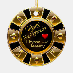 Las Vegas Casino Chip foto zwart/goud Keramisch Ornament