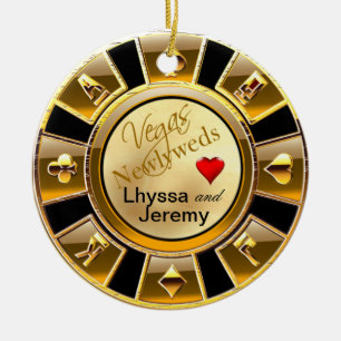 Las Vegas Casino Chip foto zwart/goud/zand Keramisch Ornament