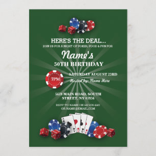 Las Vegas Casino Night Birthday Party Invitation Kaart