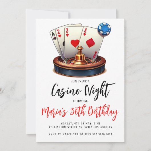 Las Vegas Casino Nuit Anniversaire Fête Invitation (Devant)