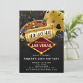 Las Vegas Casino Verjaardagsfeest Zwart Goud Kaart (Staand voorkant)