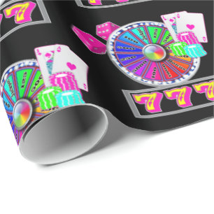 Las Vegas Casino Wheel, Blackjack, Dice Neon Color Cadeaupapier