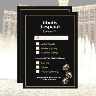 Las Vegas Casino Zwart en Goud Dinner Keuze RSVP Kaart