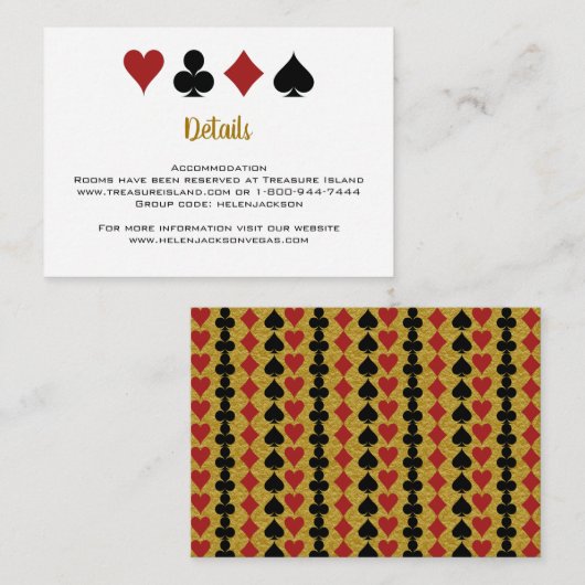 Las Vegas Casino Zwart Goud Wit Bruiloft Details Informatiekaartje (Voorkant / Achterkant)