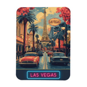 Las Vegas Cityscape met Eiffeltoren - Retro Magneet