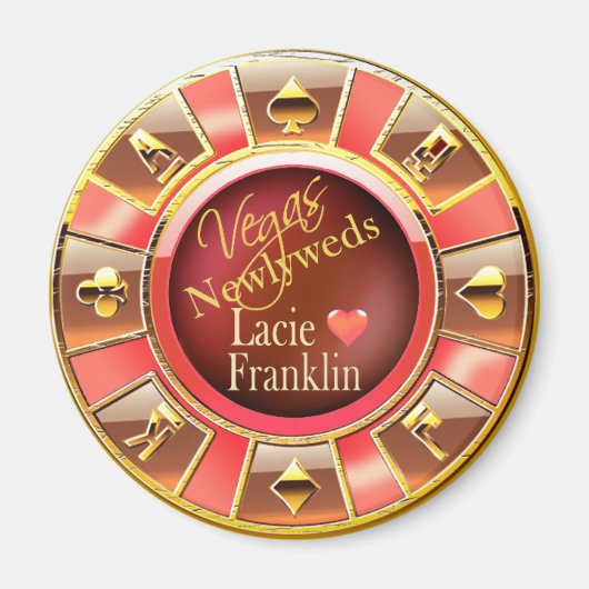 Las Vegas Deluxe Coral Peach Casino Chip Favor Magneet (Voorkant)