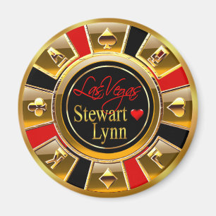 Las Vegas Deluxe Gold & Red Casino Chip Favor Magneet