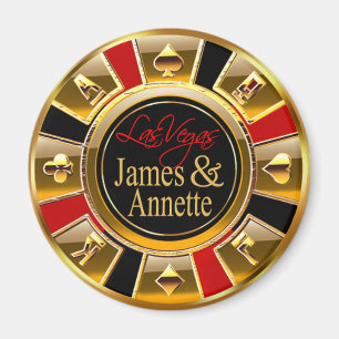Las Vegas Deluxe Gold & Red Casino Chip Favor Magneet