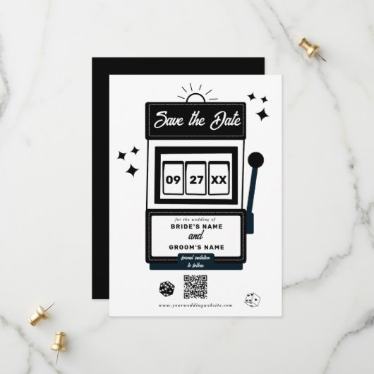 Las Vegas Destination Casino Slot Machine Wedding Save The Date (Voorkant / Achterkant in situ)