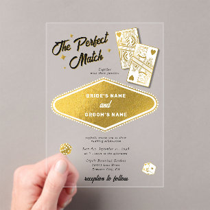 Las Vegas Destination Perfect Match Wedding Gold Acryl Uitnodigingen