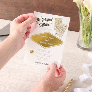 Las Vegas Destination Perfect Match Wedding Gold Vellum Uitnodigingen