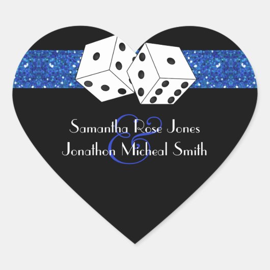 Las Vegas Dice Royal Blue Faux Glitter Bruiloft Hart Sticker (Voorkant)