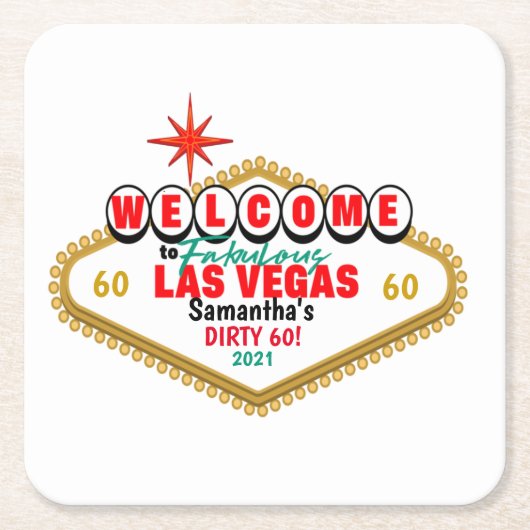 Las Vegas Dirty Birthday Party Custom Matching Vierkante Kartonnen Onderzetter (Voorkant)