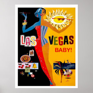 Las Vegas, fille de casino, affiche de voyage vint