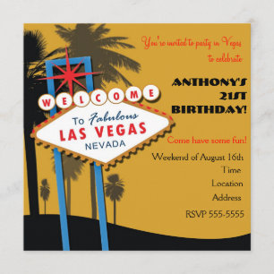 Las Vegas gouden kleur verjaardagsfeest uitnodigin Kaart