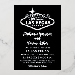 Las Vegas Huwelijk  Zwart Zilver Info op Achter Fo Folie Uitnodiging