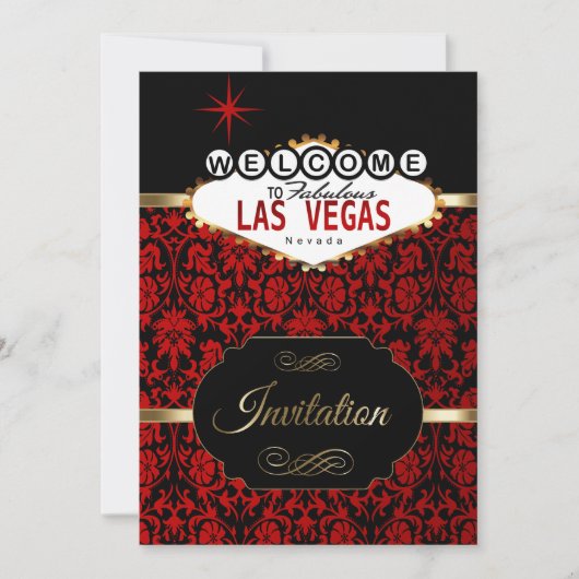 Las Vegas in Red Damask | partijuitnodiging Kaart (Voorkant)